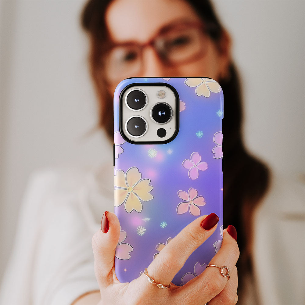 Double-Layer Semi-Handprinted Tough Matte Flowers iPhone Case