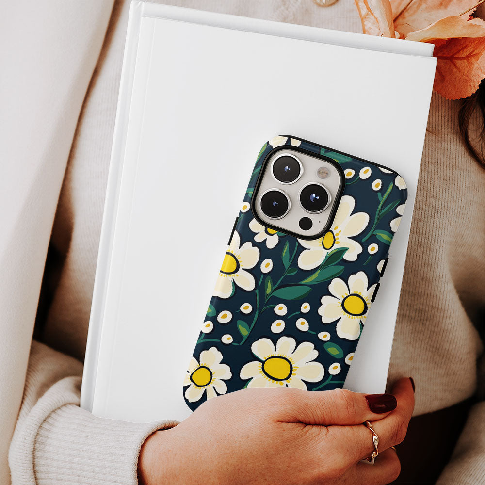 Double-Layer Semi-Handprinted Tough Matte Flowers iPhone Case