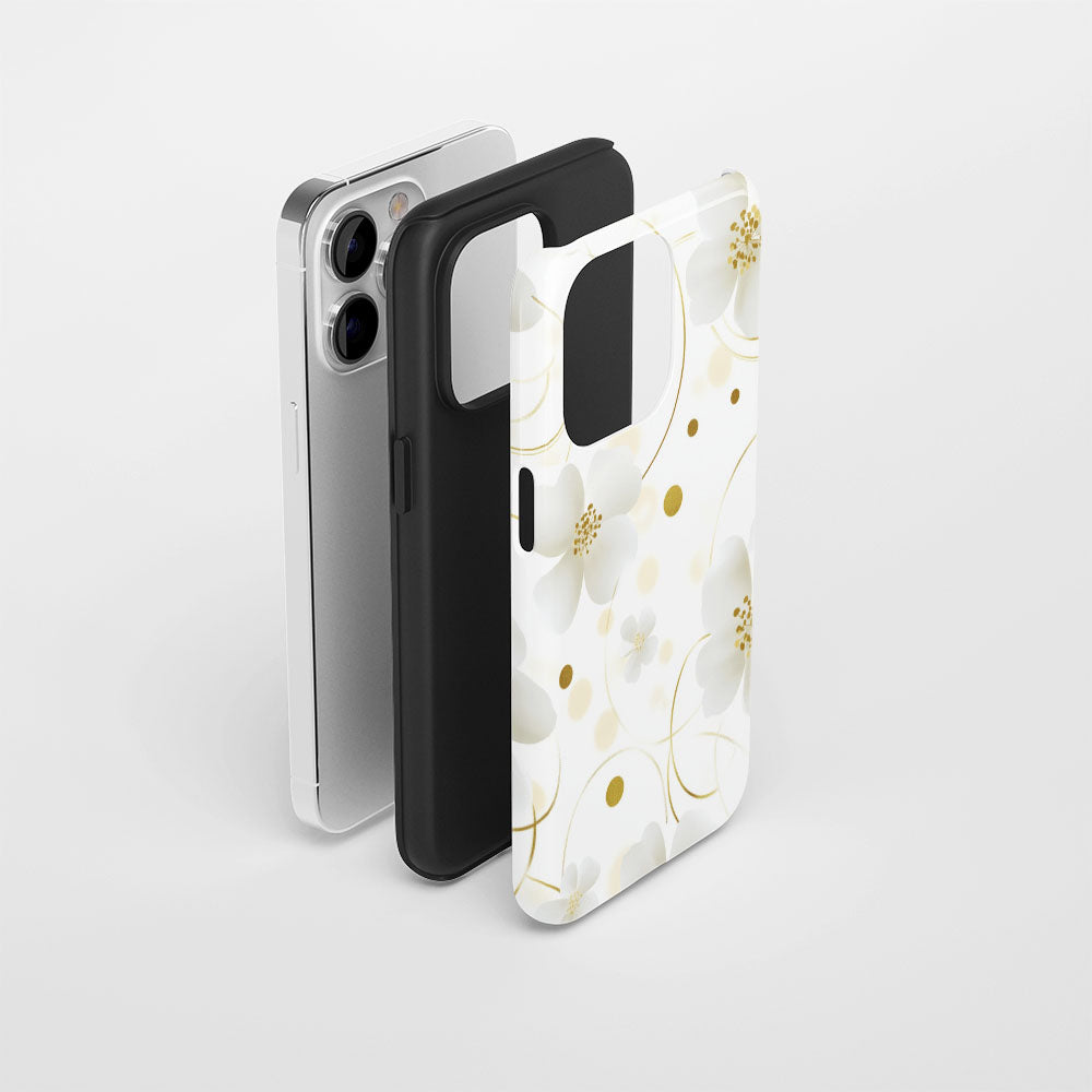 Double-Layer Semi-Handprinted Tough Matte Flowers iPhone Case