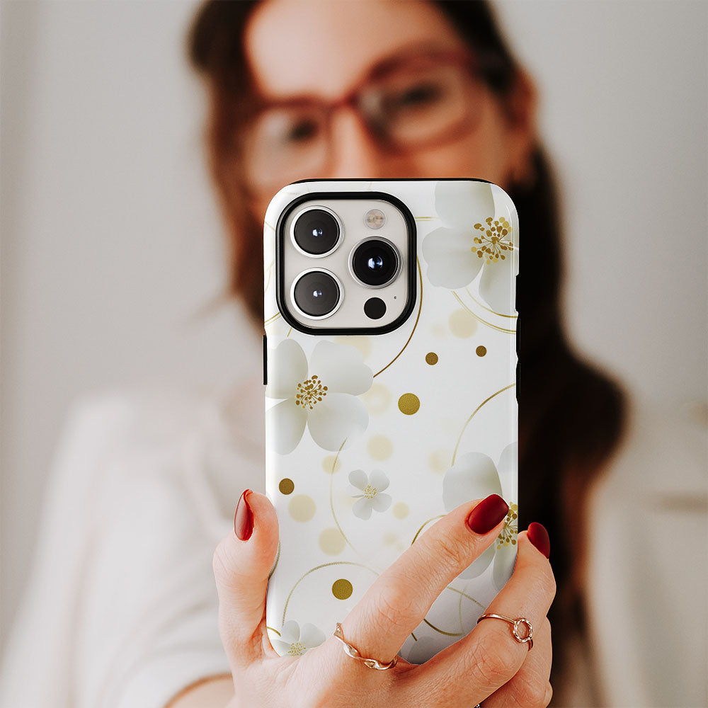 Double-Layer Semi-Handprinted Tough Matte Flowers iPhone Case