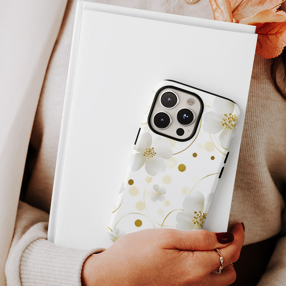 Double-Layer Semi-Handprinted Tough Matte Flowers iPhone Case