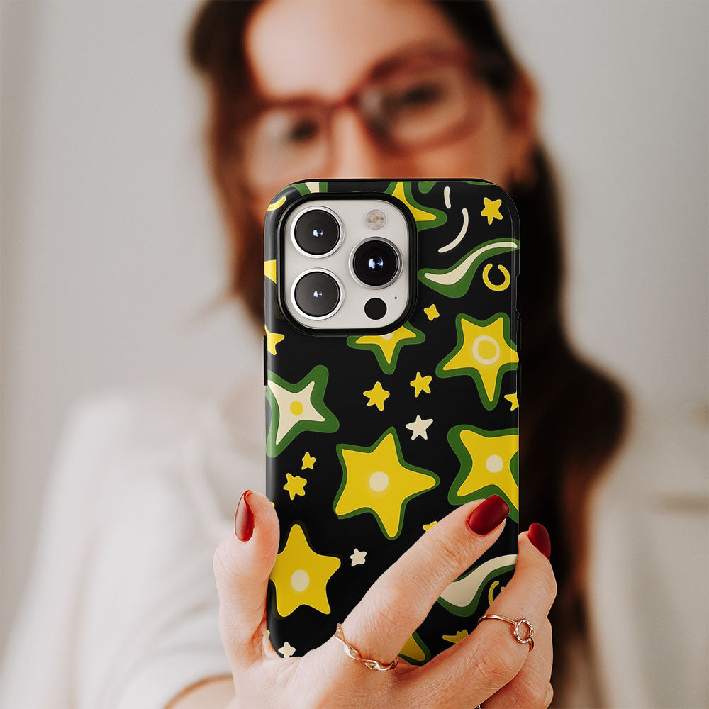Double-Layer Semi-Handprinted Tough Matte Stars iPhone Case