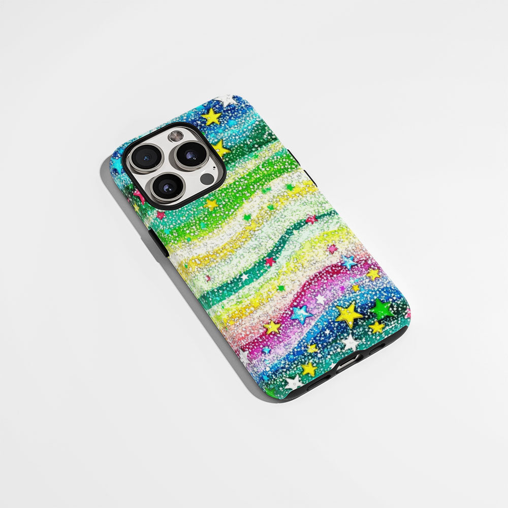 Double-Layer Semi-Handprinted Tough Matte Stars iPhone Case