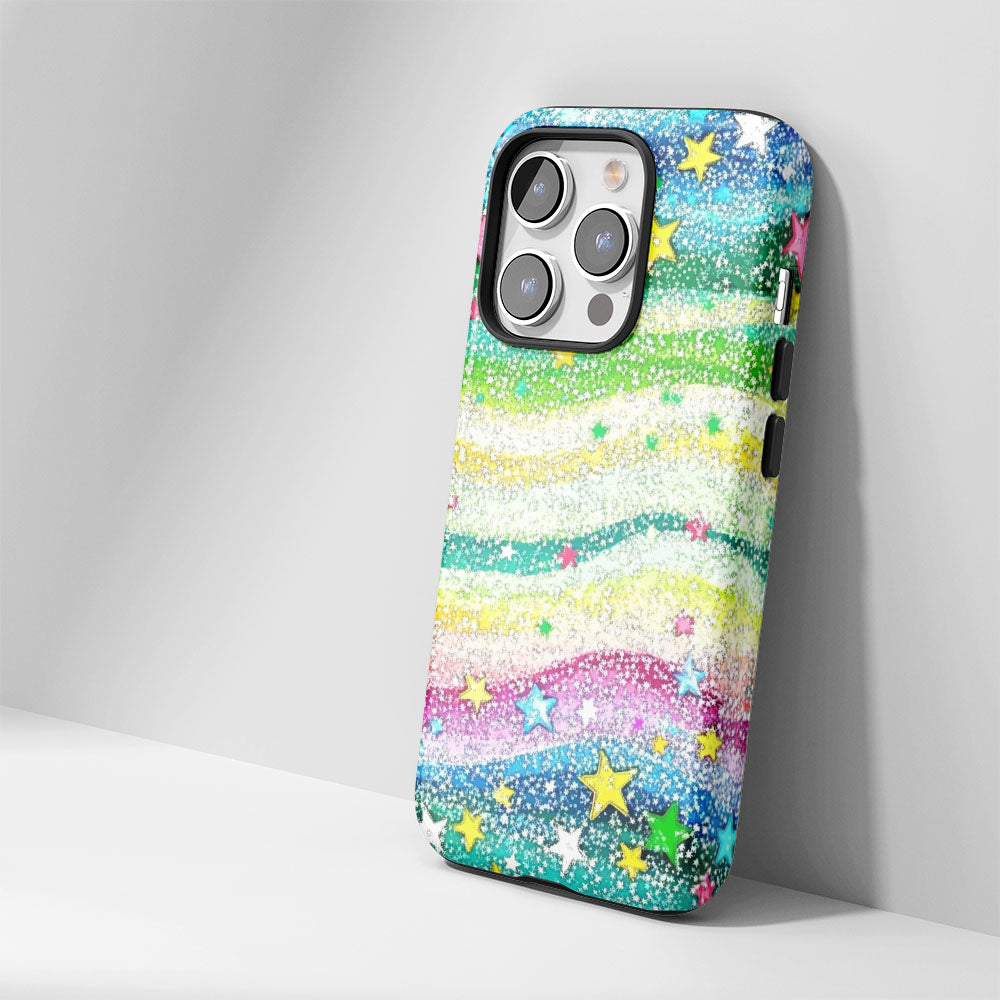 Double-Layer Semi-Handprinted Tough Matte Stars iPhone Case