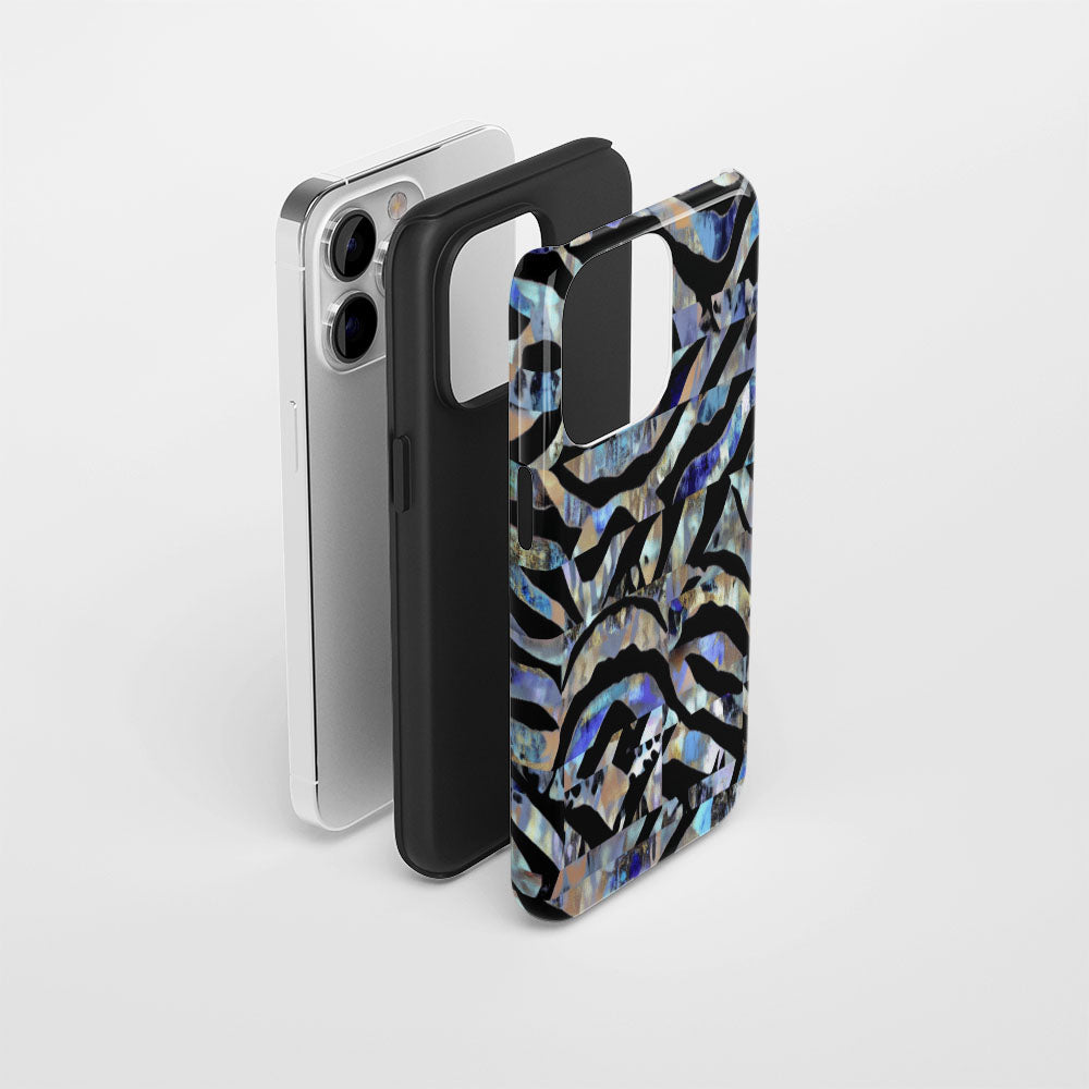 Double-Layer Semi-Handprinted Tough Matte Tiger Stripes iPhone Case