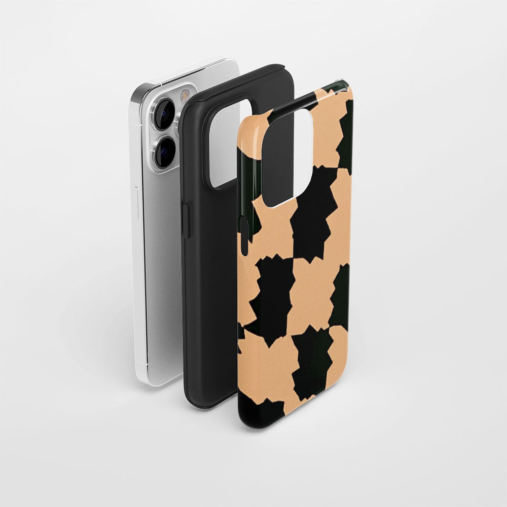 Double-Layer Semi-Handprinted Tough Matte Checks iPhone Case