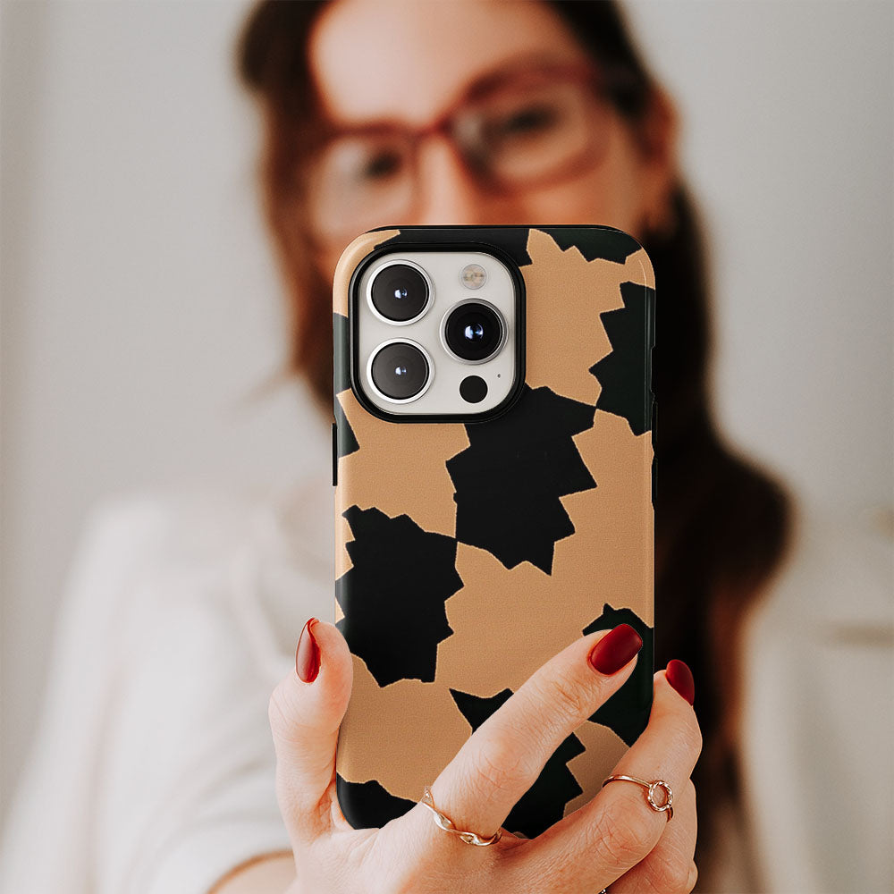 Double-Layer Semi-Handprinted Tough Matte Checks iPhone Case