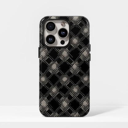 Double-Layer Semi-Handprinted Tough Matte Checks iPhone Case