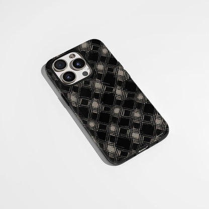 Double-Layer Semi-Handprinted Tough Matte Checks iPhone Case