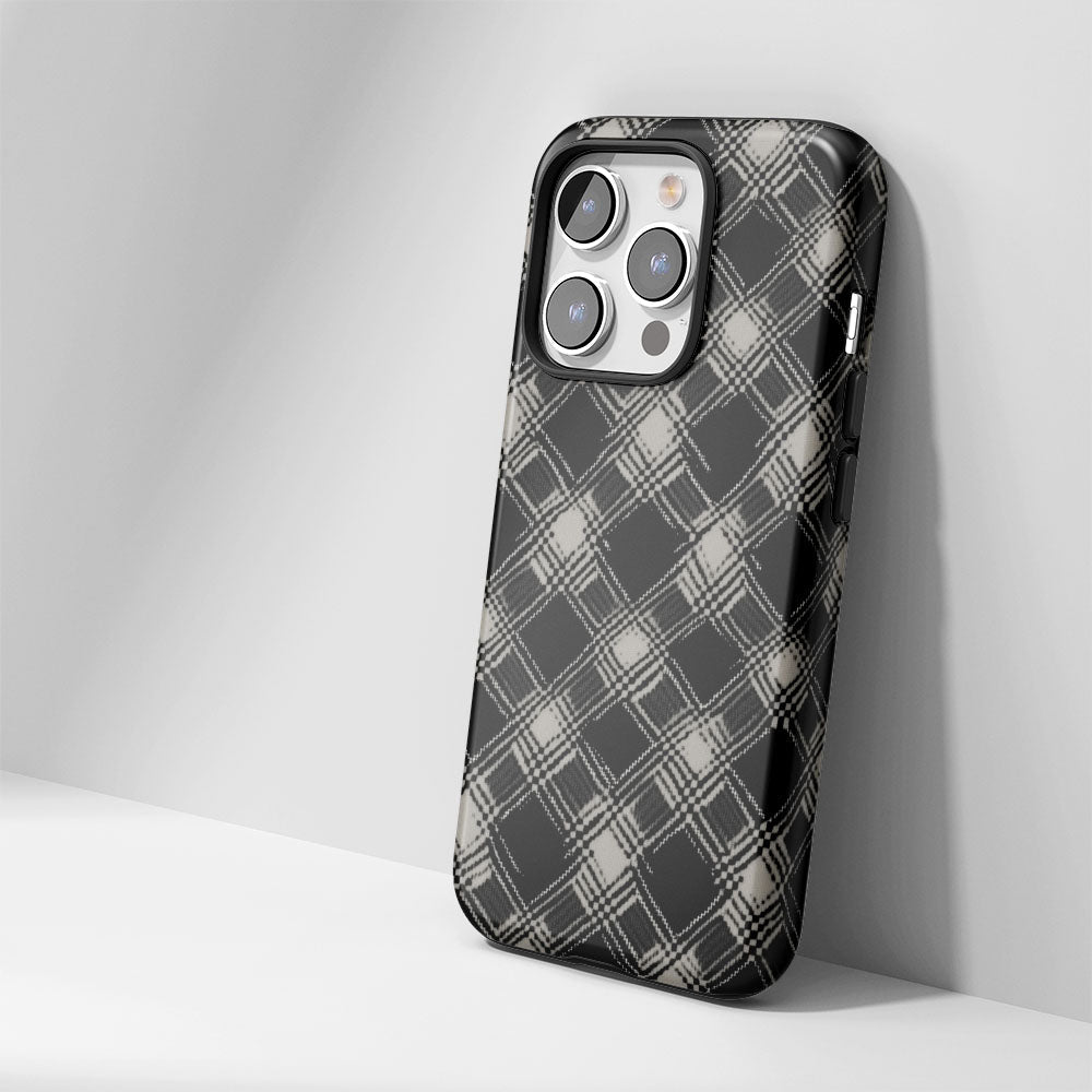 Double-Layer Semi-Handprinted Tough Matte Checks iPhone Case