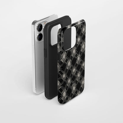 Double-Layer Semi-Handprinted Tough Matte Checks iPhone Case