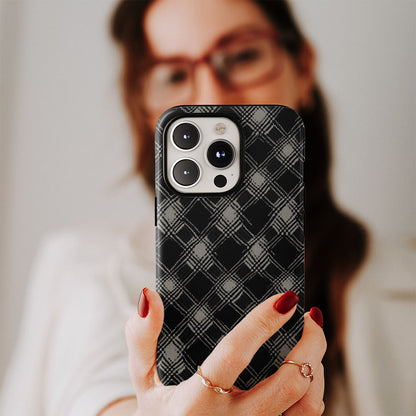 Double-Layer Semi-Handprinted Tough Matte Checks iPhone Case