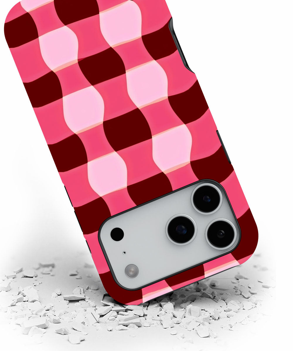 Double-Layer Semi-Handprinted Tough Matte Checks iPhone Case