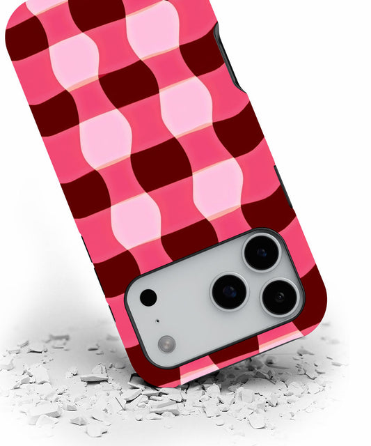 Double-Layer Semi-Handprinted Tough Matte Checks iPhone Case