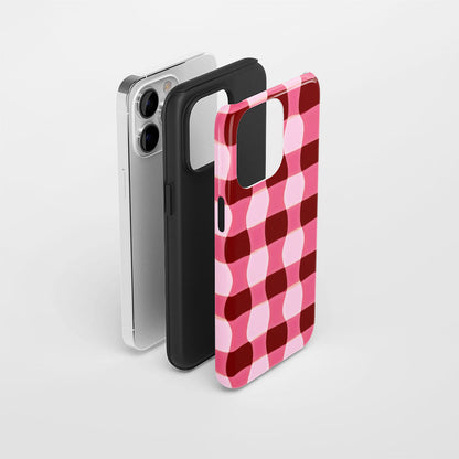 Double-Layer Semi-Handprinted Tough Matte Checks iPhone Case