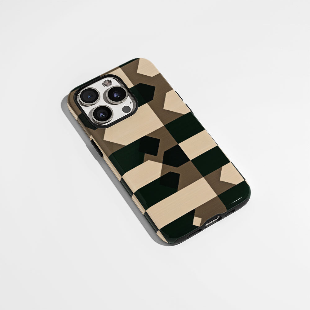 Double-Layer Semi-Handprinted Tough Matte Checks iPhone Case