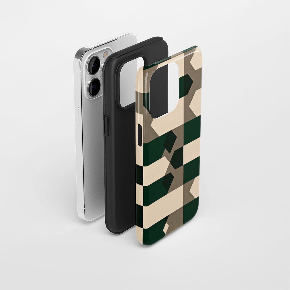 Double-Layer Semi-Handprinted Tough Matte Checks iPhone Case