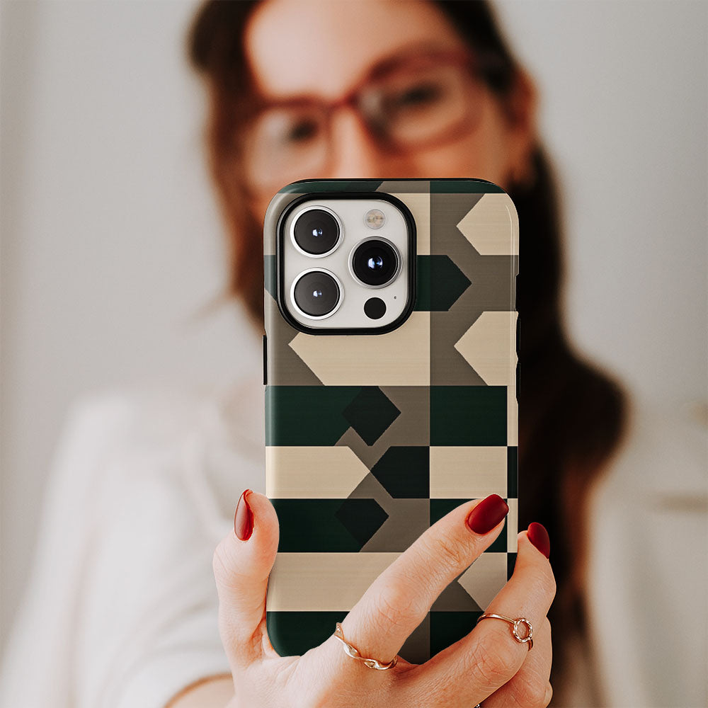 Double-Layer Semi-Handprinted Tough Matte Checks iPhone Case