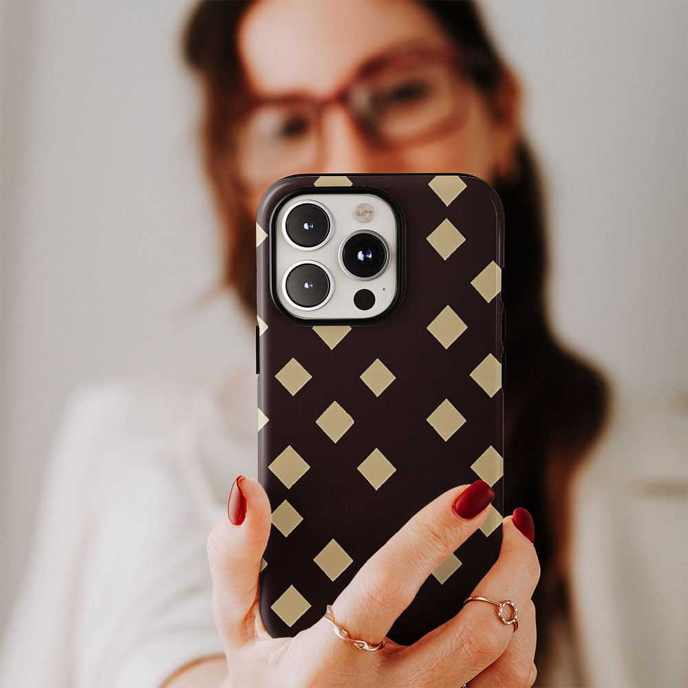 Double-Layer Semi-Handprinted Tough Matte Checks iPhone Case