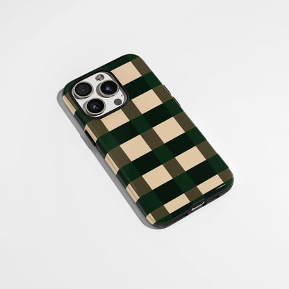 Double-Layer Semi-Handprinted Tough Matte Checks iPhone Case