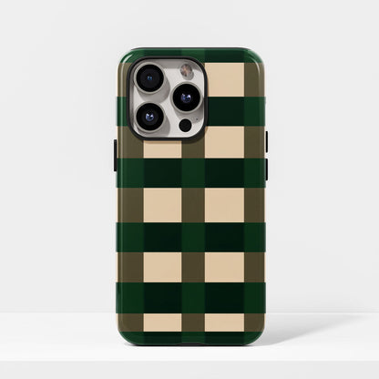 Double-Layer Semi-Handprinted Tough Matte Checks iPhone Case