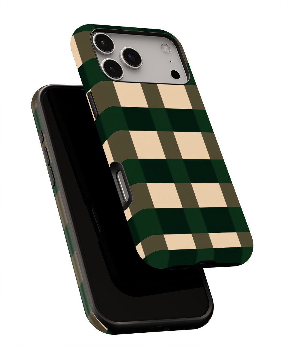 Double-Layer Semi-Handprinted Tough Matte Checks iPhone Case