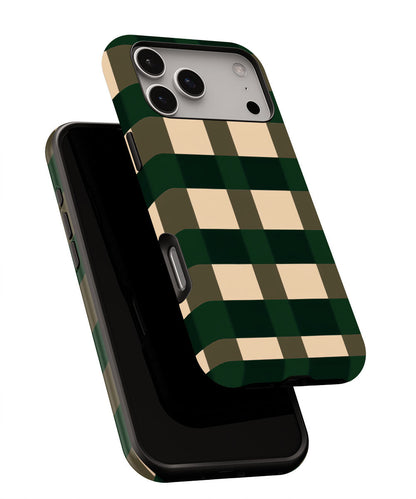 Double-Layer Semi-Handprinted Tough Matte Checks iPhone Case