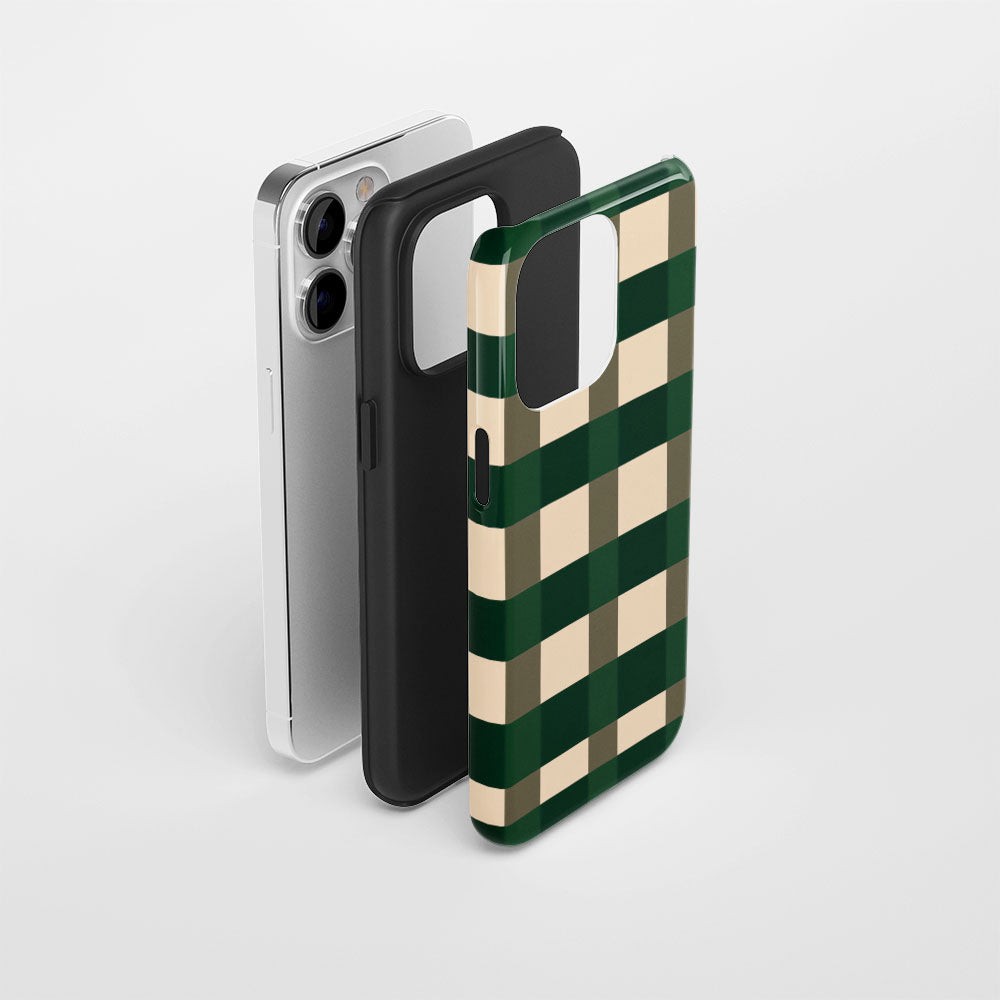 Double-Layer Semi-Handprinted Tough Matte Checks iPhone Case