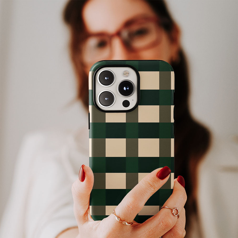 Double-Layer Semi-Handprinted Tough Matte Checks iPhone Case