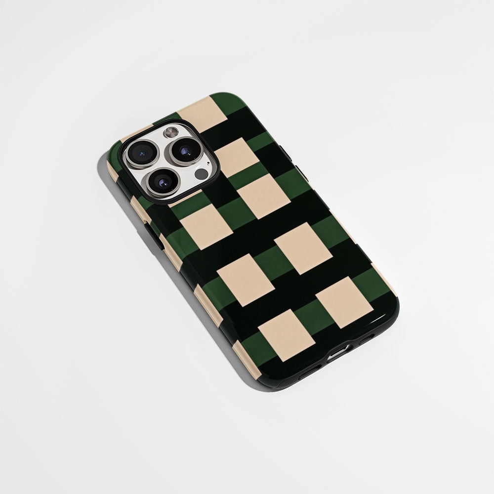 Double-Layer Semi-Handprinted Tough Matte Checks iPhone Case