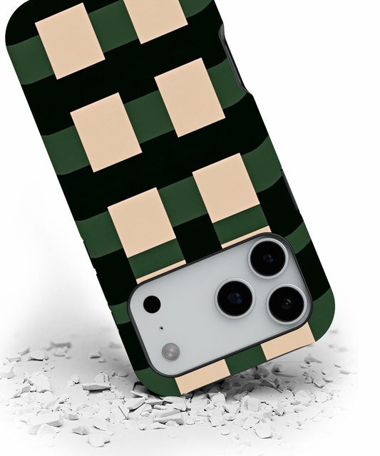 Double-Layer Semi-Handprinted Tough Matte Checks iPhone Case