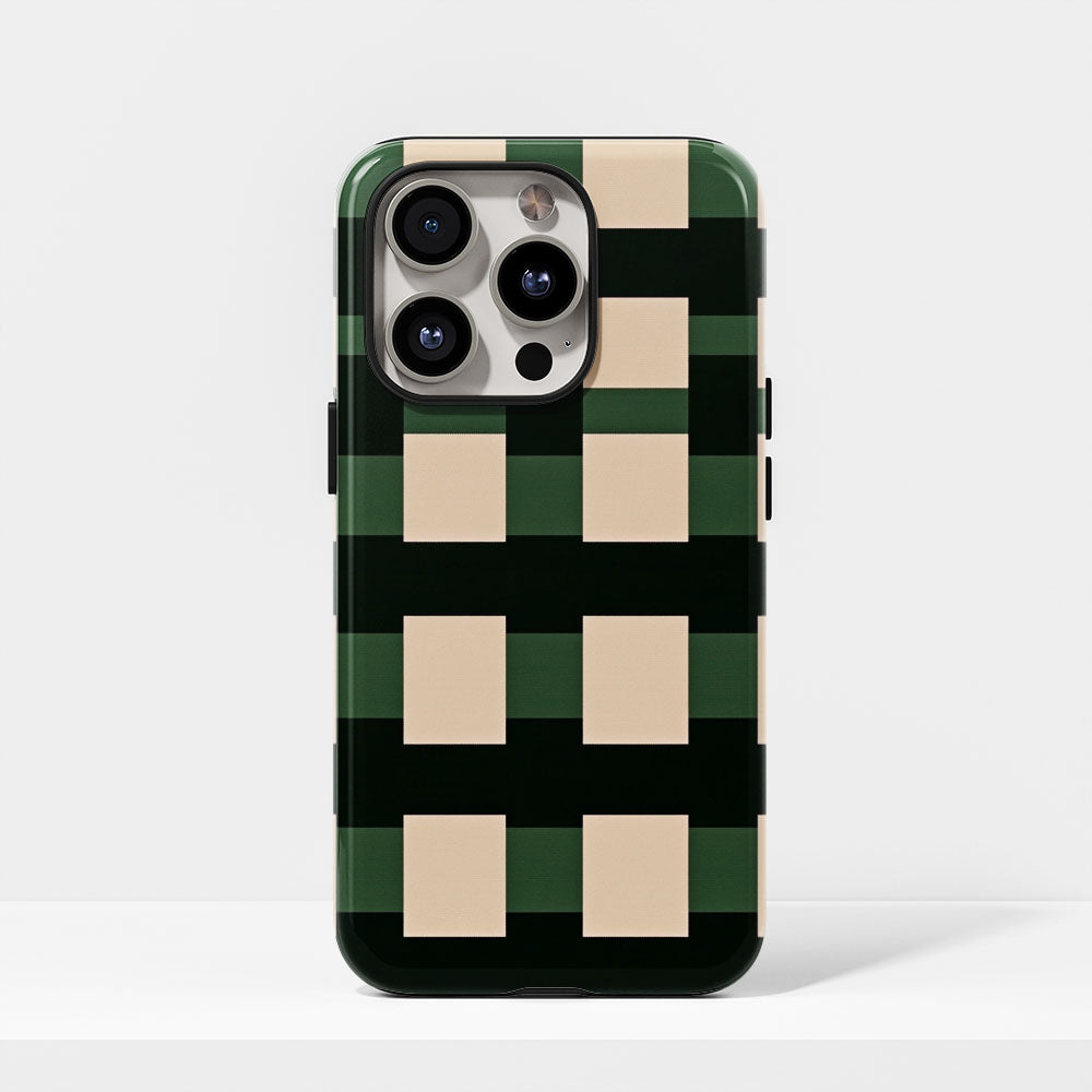 Double-Layer Semi-Handprinted Tough Matte Checks iPhone Case