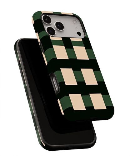 Double-Layer Semi-Handprinted Tough Matte Checks iPhone Case
