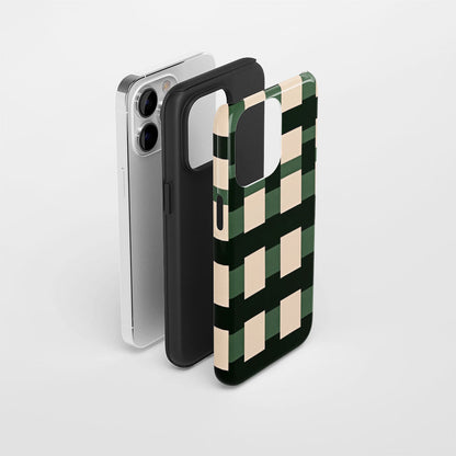 Double-Layer Semi-Handprinted Tough Matte Checks iPhone Case