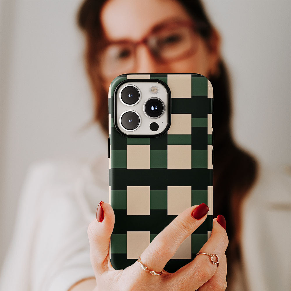 Double-Layer Semi-Handprinted Tough Matte Checks iPhone Case