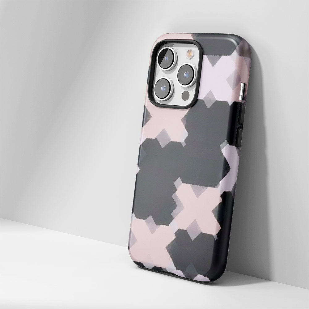 Double-Layer Semi-Handprinted Tough Matte Checks iPhone Case