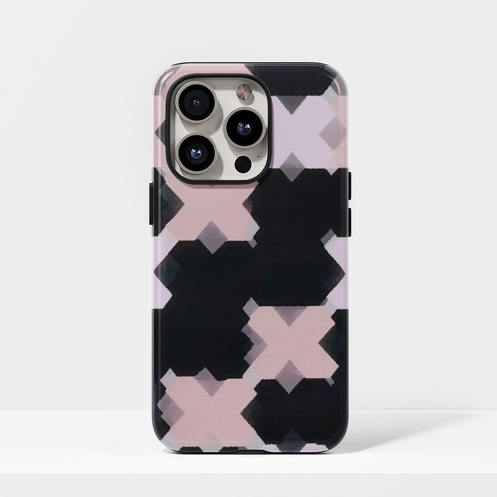 Double-Layer Semi-Handprinted Tough Matte Checks iPhone Case