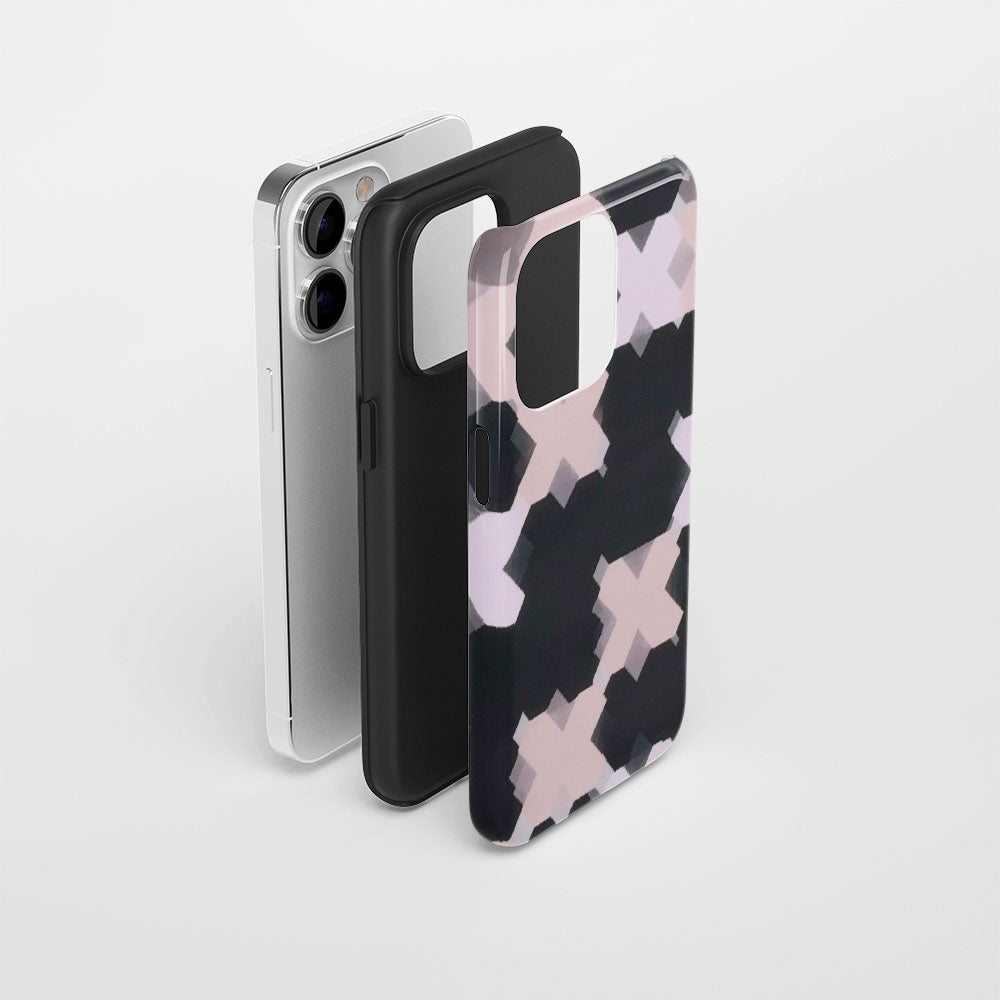 Double-Layer Semi-Handprinted Tough Matte Checks iPhone Case