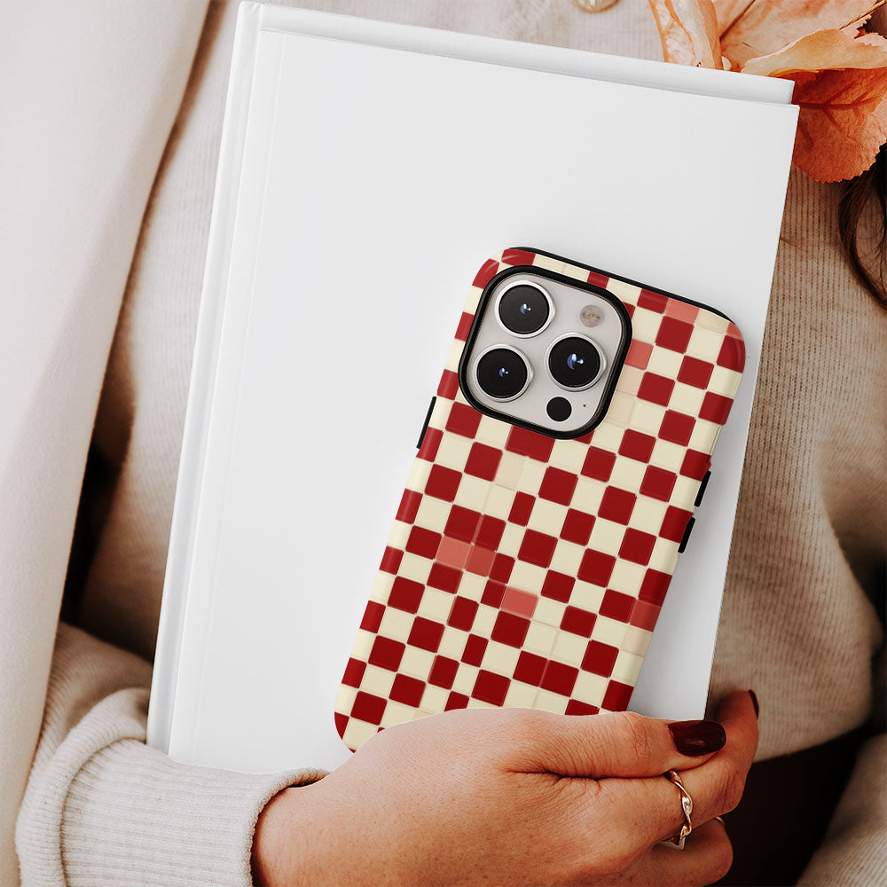 Double-Layer Semi-Handprinted Tough Matte Checks iPhone Case