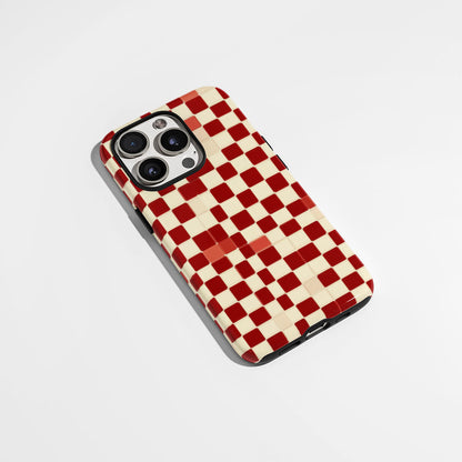 Double-Layer Semi-Handprinted Tough Matte Checks iPhone Case