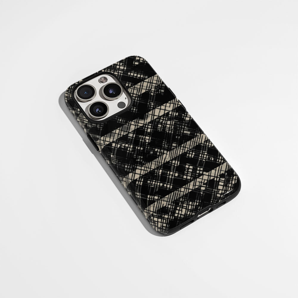 Double-Layer Semi-Handprinted Tough Matte Checks iPhone Case