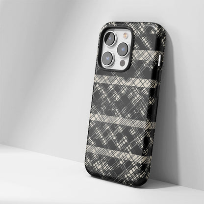 Double-Layer Semi-Handprinted Tough Matte Checks iPhone Case