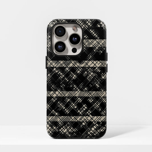 Double-Layer Semi-Handprinted Tough Matte Checks iPhone Case