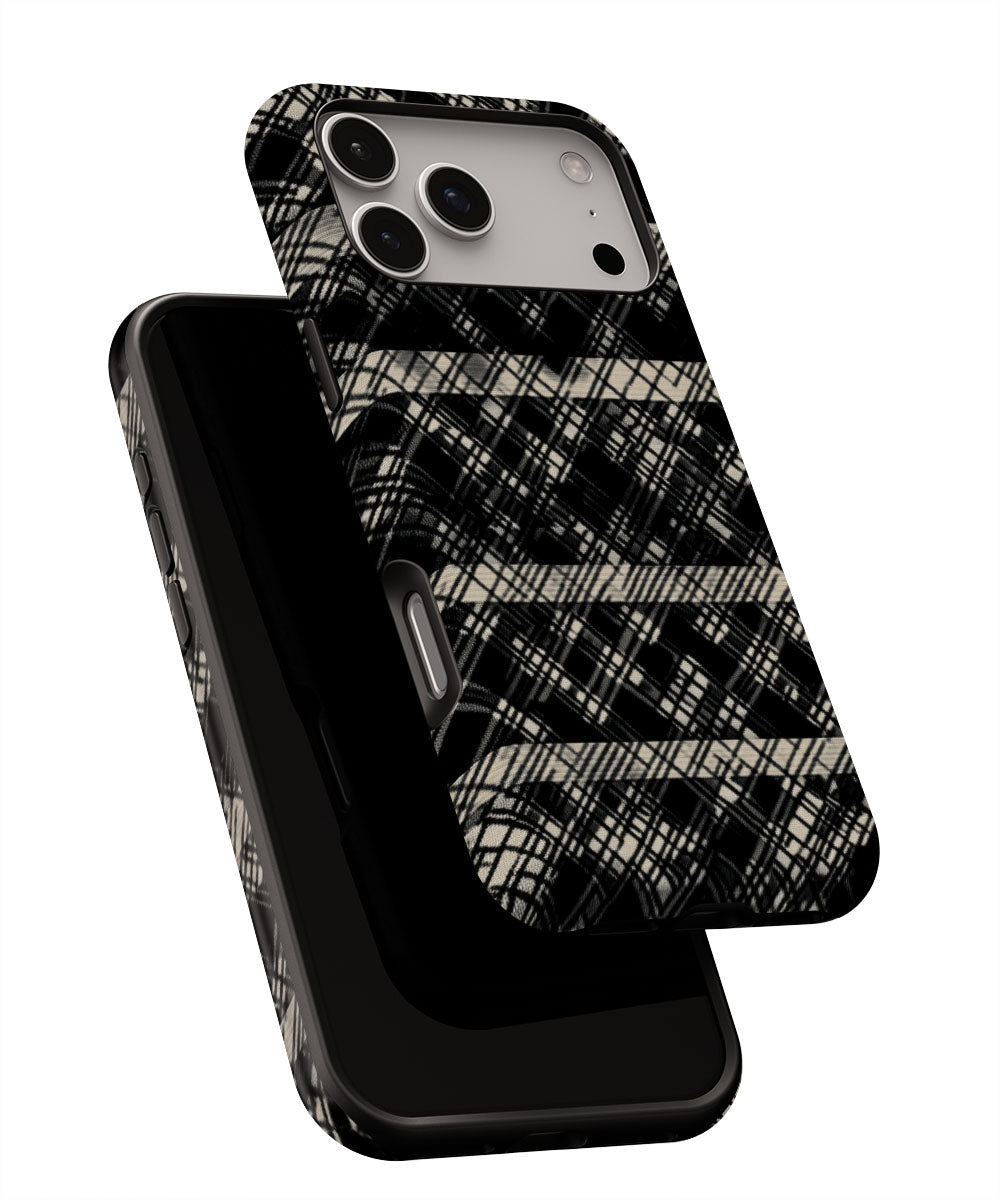 Double-Layer Semi-Handprinted Tough Matte Checks iPhone Case