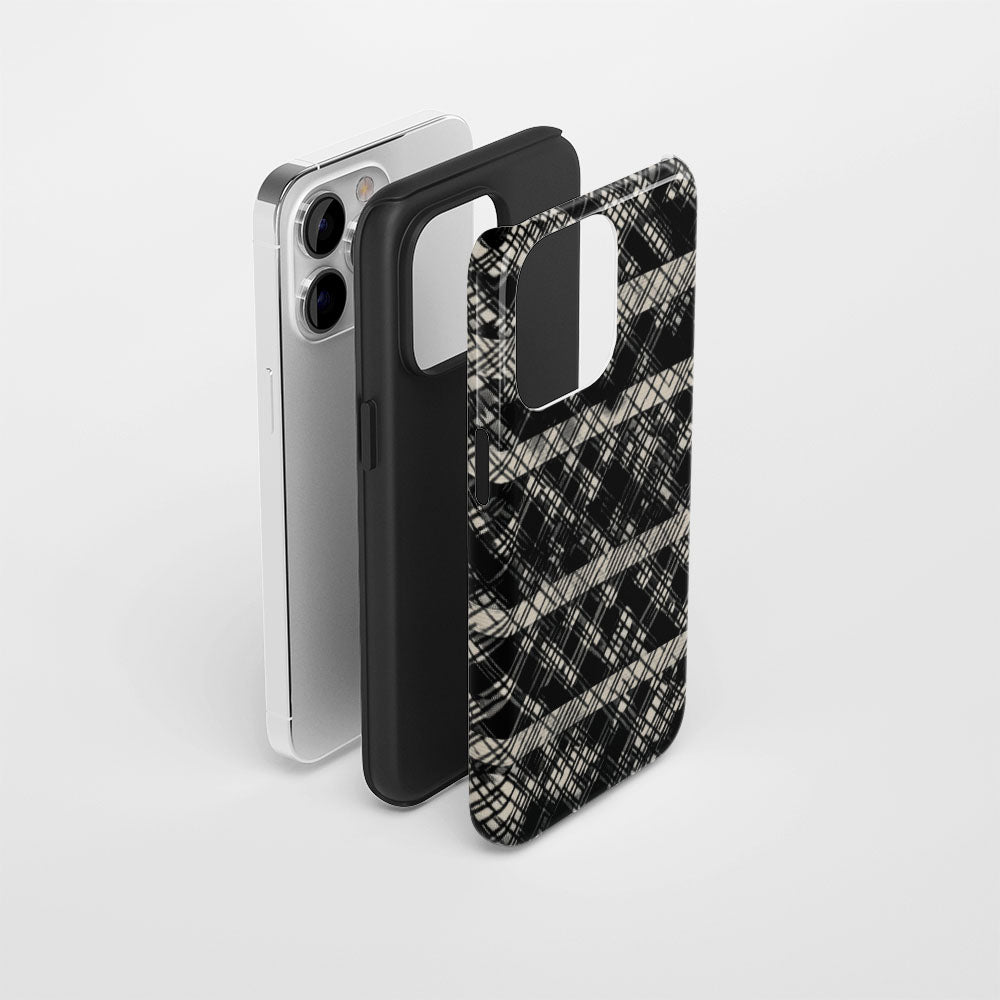 Double-Layer Semi-Handprinted Tough Matte Checks iPhone Case