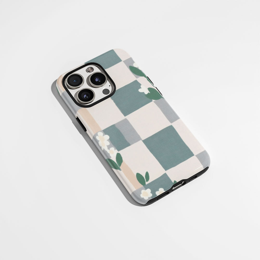 Double-Layer Semi-Handprinted Tough Matte Checks iPhone Case