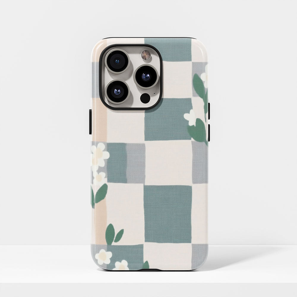 Double-Layer Semi-Handprinted Tough Matte Checks iPhone Case