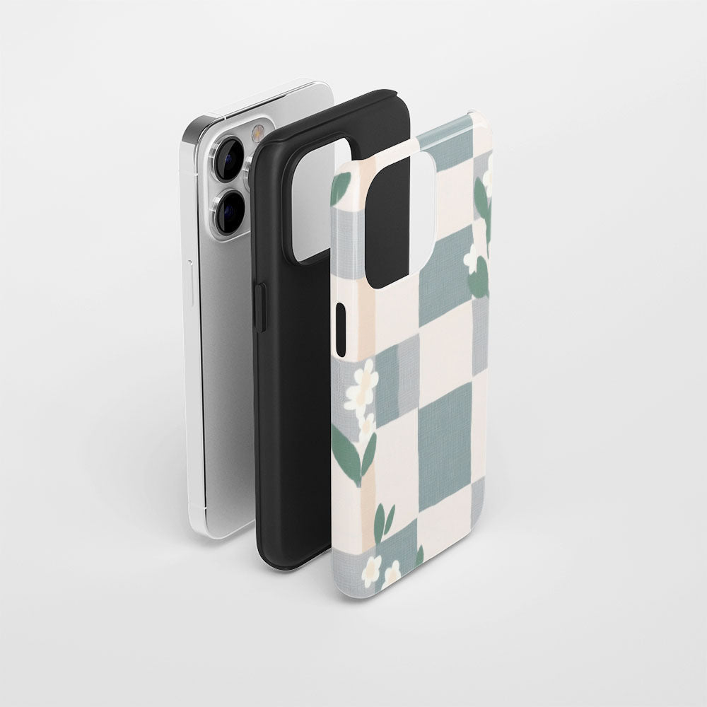 Double-Layer Semi-Handprinted Tough Matte Checks iPhone Case