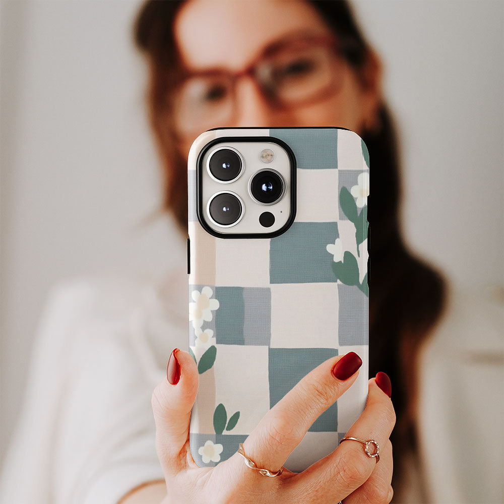 Double-Layer Semi-Handprinted Tough Matte Checks iPhone Case