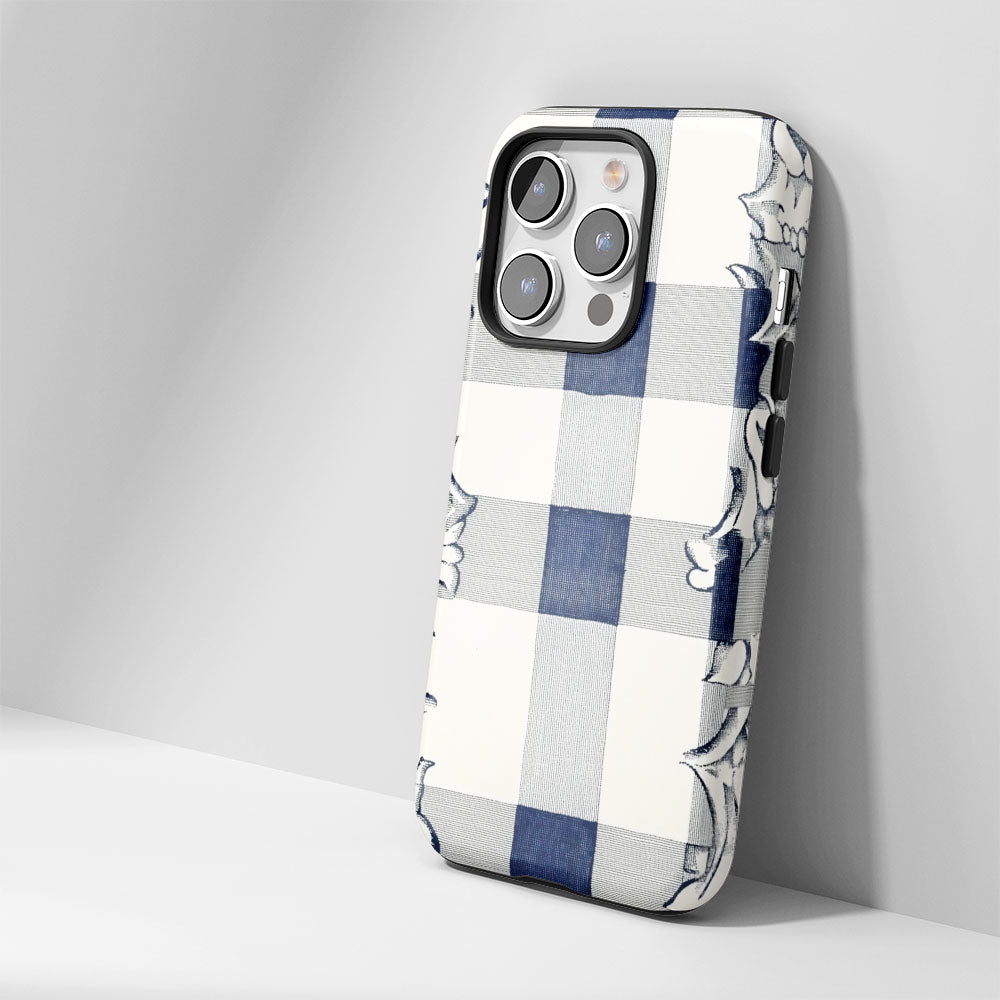 Double-Layer Semi-Handprinted Tough Matte Checks iPhone Case